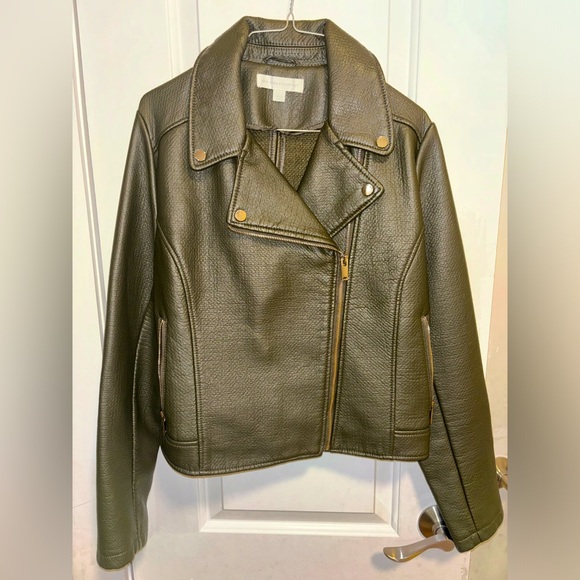 New York & Company Dark Green leather jacket- New never used. Size L - Picture 1 of 7